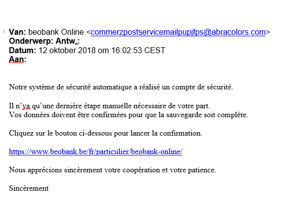 Email frauduleux "compte de sécurité"